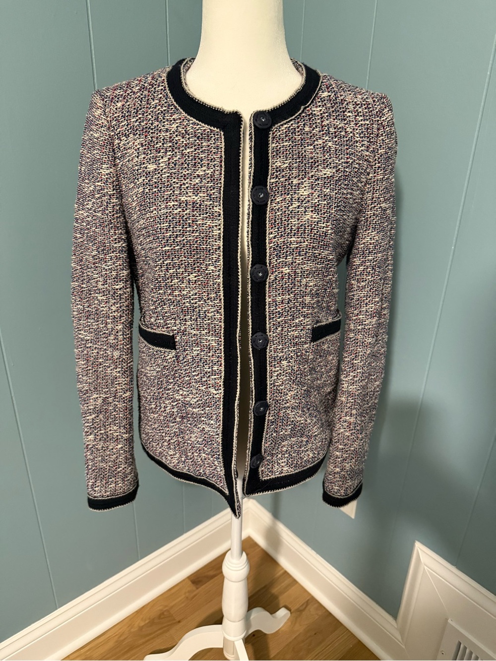 LK Bennett Navy-Trim Multicolor Tweed Jacket